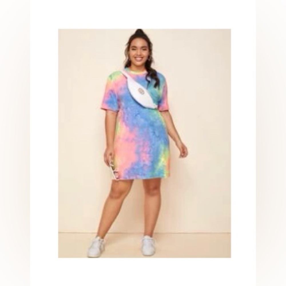 SHEIN Tie Dye Short Sleeve Oversized Dress
